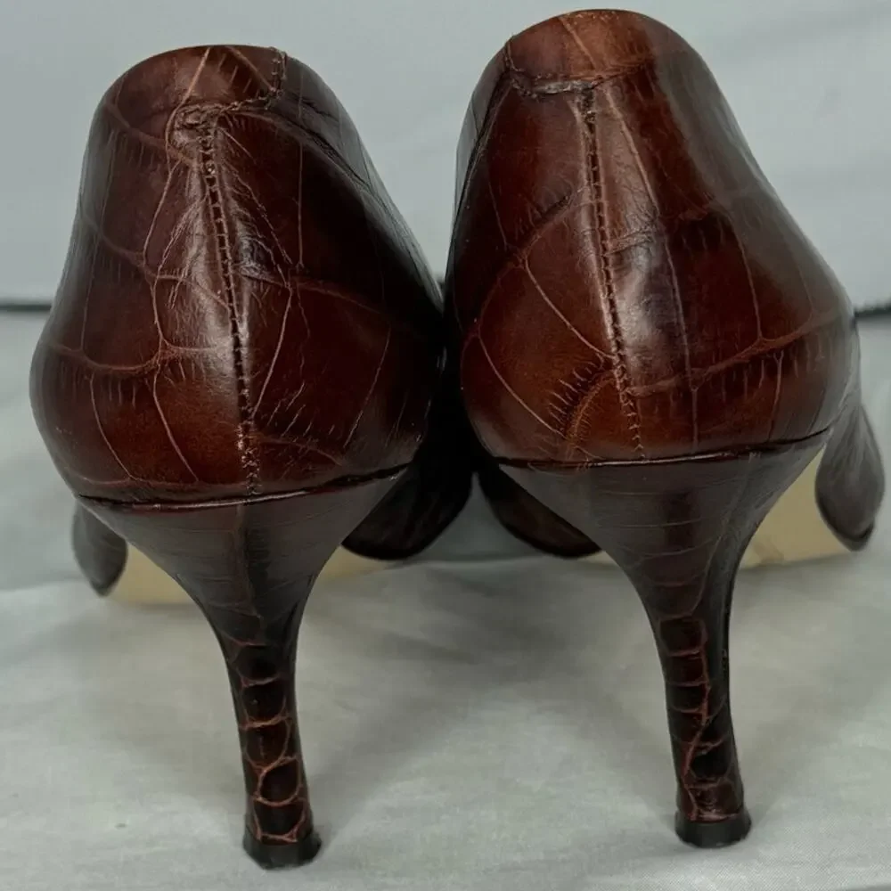 Nine West Brown Pointed Toe Pumps | Faux Croc | Size 5M